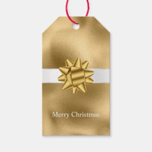 White Ribbon Gold Glam Bow Christmas Gift Tags
