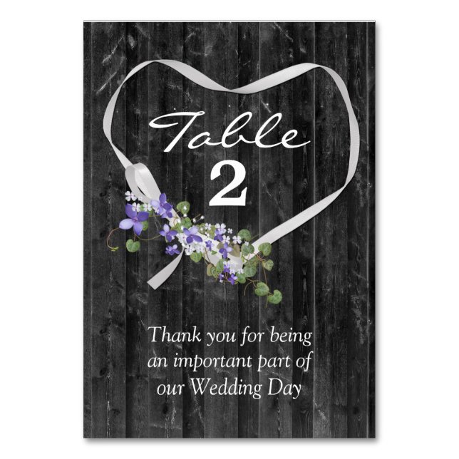 White Ribbon Heart On Barn Wood  Table Number (Front)