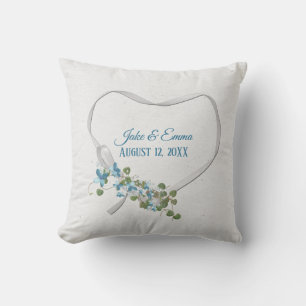 White Ribbon Heart with Wedding Date Throw Pillow