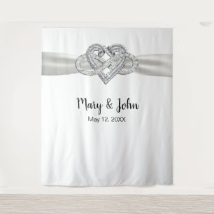 White Ribbon Infinity Heart Wedding Backdrop Tapestry