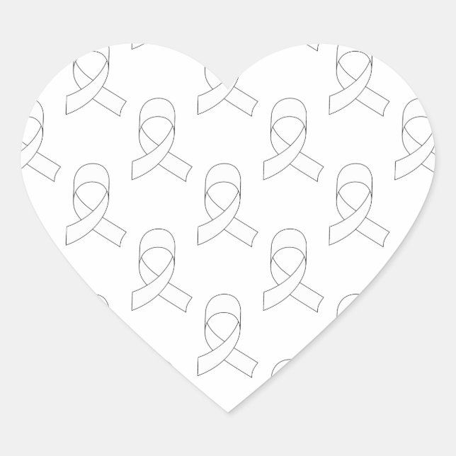 White Ribbon Pattern Heart Sticker (Front)