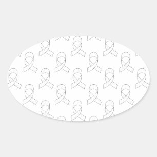 White Ribbon Pattern Oval Sticker