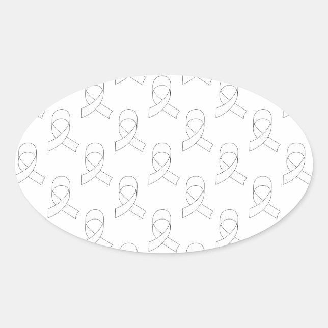 White Ribbon Pattern Oval Sticker (Front)