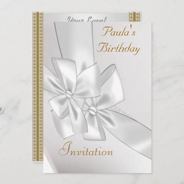 White Ribbon Popular Birthday Invitation (Front/Back)