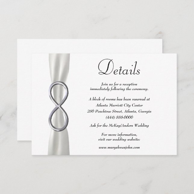 White Ribbon Silver Infinity Wedding Details Enclosure Card (Front/Back)