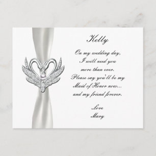 White Ribbon Silver Swans Maid Of Honour Card