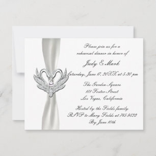 White Ribbon Silver Swans Rehearsal Dinner Invite