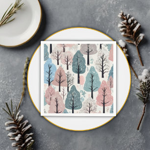 White Ribbon Winter Forest Snowflakes Baby Shower Napkin