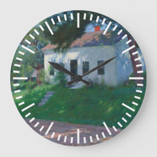 White Roadside Cottage by Dennis Miller Bunker Large Clock