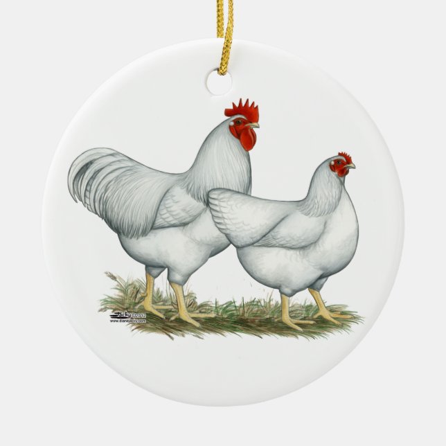 White Rock Chickens Ceramic Ornament (Front)