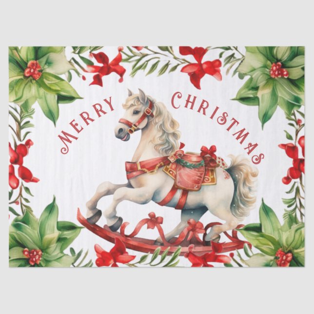 White Rocking Horse Vintage  Tissue Paper (Front)