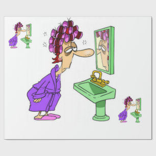 WHite roller lady wrapping glossy paper