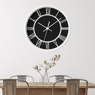 White Roman Numbers Circle White Wooden Frame Clock