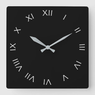 White Roman Numbers On Black wccn Square Wall Clock