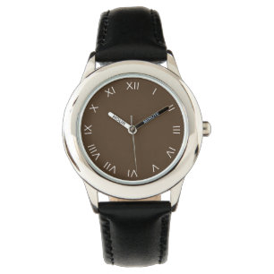 White Roman Numbers On Brown Kids cn Watch