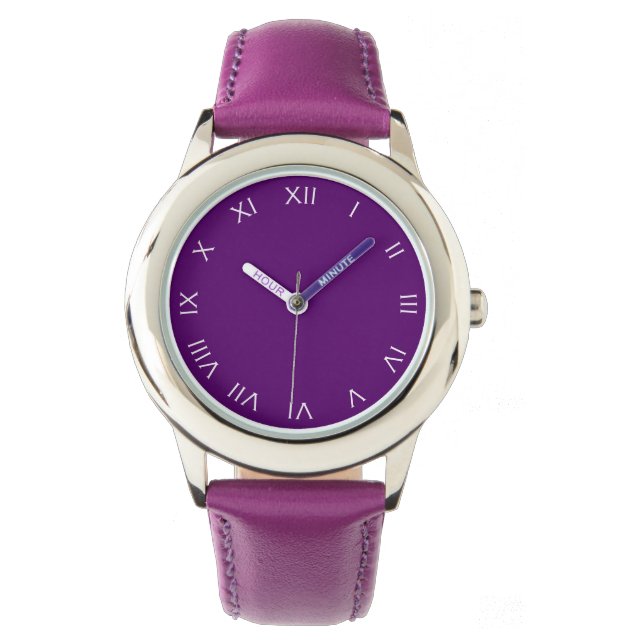 White Roman Numbers On Purple wacnt Watch (Front)