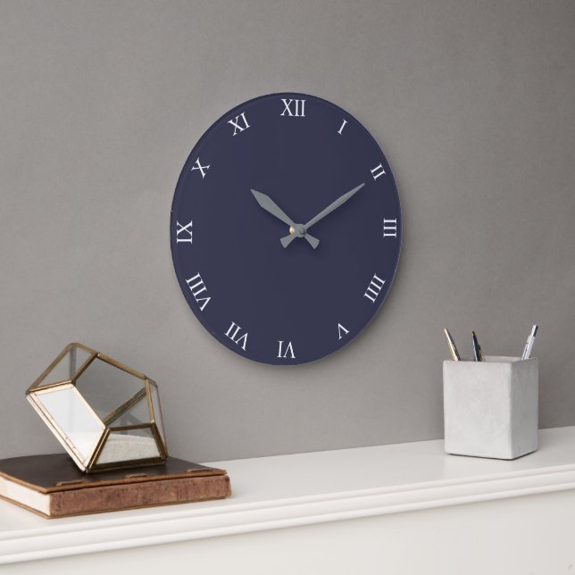 White Roman Numbers Round Clock  Personalize It (Office)
