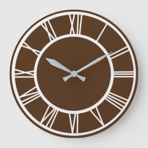 White Roman Numeral Border Pattern Brown Round Large Clock