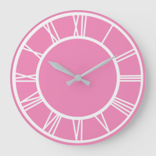 White Roman Numeral Border Pattern Pink Round Large Clock