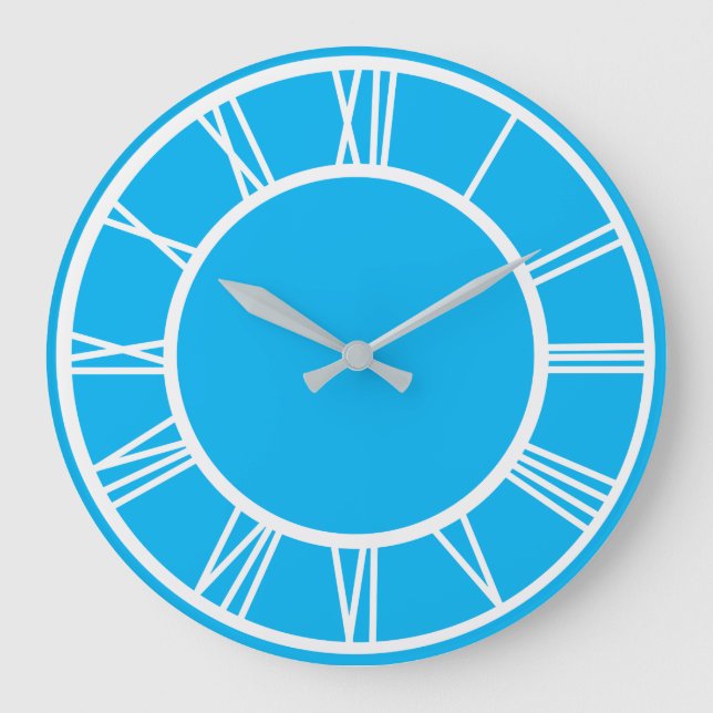 White Roman Numeral Border Pattern Sky Blue Round Large Clock (Front)