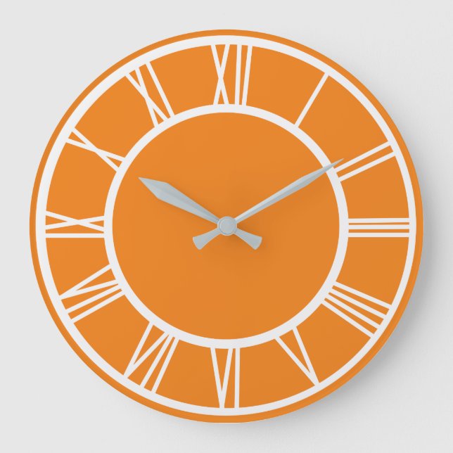 White Roman Numeral Pattern Border Orange Round Large Clock (Front)