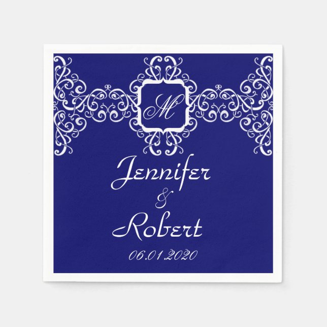 White Romance Monogram Wedding Napkin (Front)