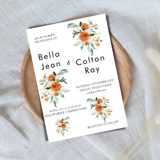 White Romantic Floral cascade wedding invitation