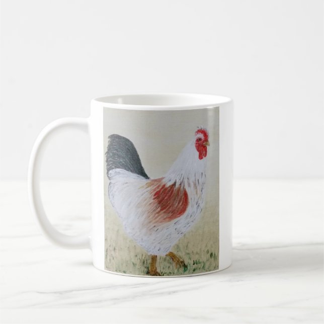 White Rooster Acrylic Painting Coffee Mug (Left)