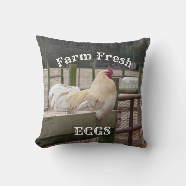 White Rooster Farm Fresh Eggs Throw Pillow (Front)