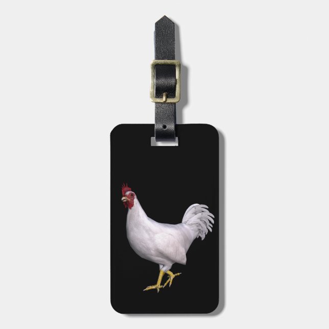 White Rooster Luggage Tag (Front Vertical)