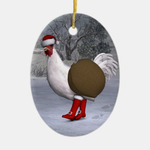 White Rooster Santa Claus Ceramic Ornament