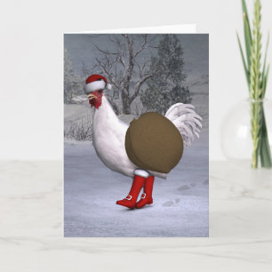 White Rooster Santa Claus Holiday Card