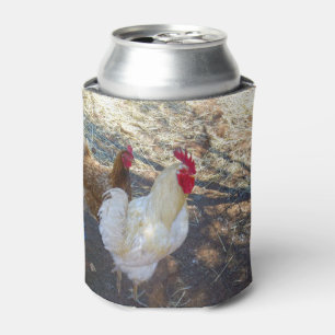 White Rooster With His Hen, Can Cooler