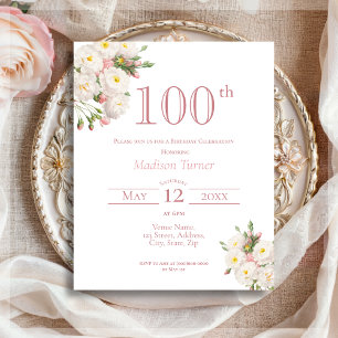 White Rose   100th Birthday Budget Invitation