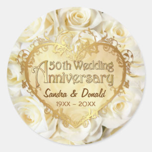 White Rose 50th Wedding Anniversary Classic Round Sticker