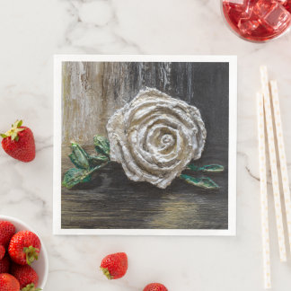 White Rose Acrylic Painting Napkin