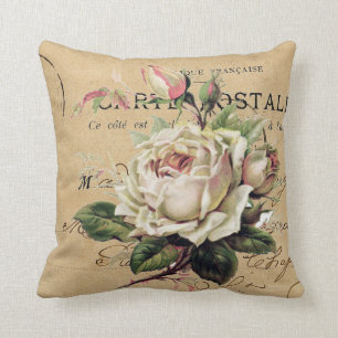 white rose and french postcard shabb chic cushion