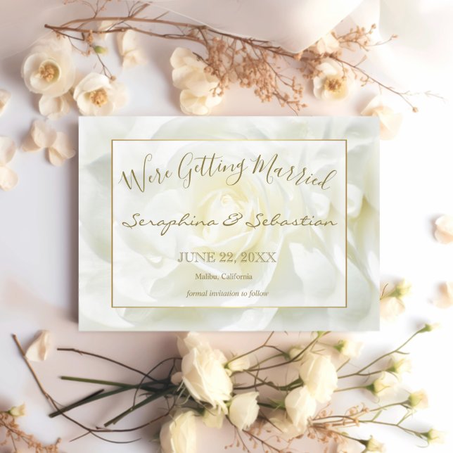 White Rose and Gold We're Getting Married Wedding Save The Date (Creator Uploaded)
