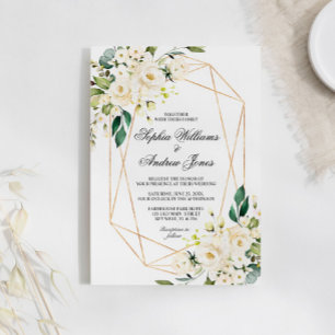 White Rose and Greenery Wedding Invitation