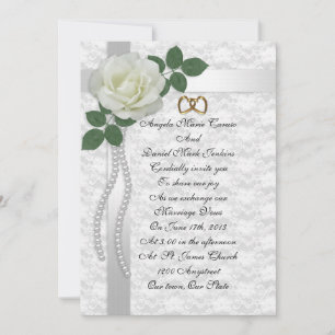 White rose and lace wedding Invitation