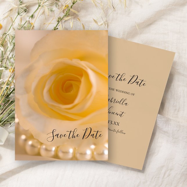 White Rose and Pearls Wedding Save the Date Invitation (Creator Uploaded)