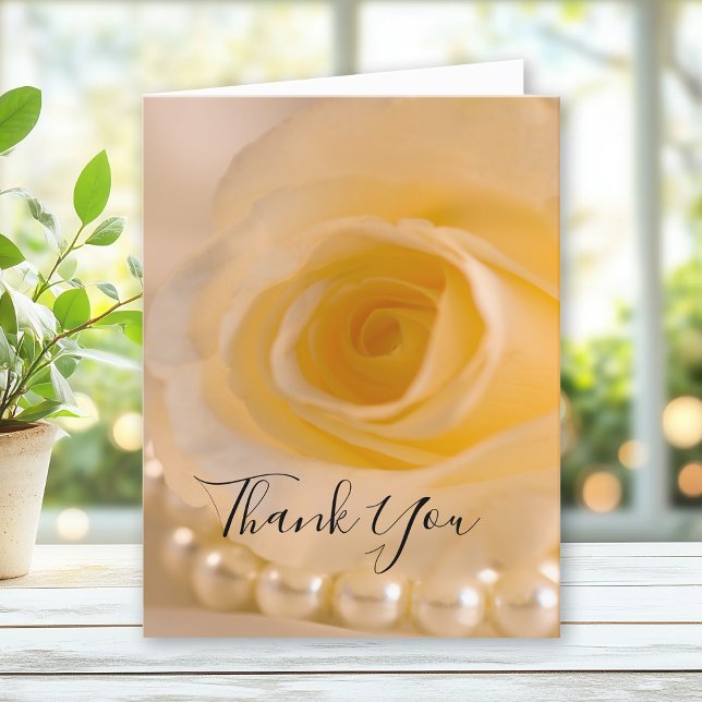 White Rose and Pearls Wedding Thank You Note (Creator Uploaded)
