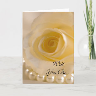 White Rose and Pearls Will You Be My Bridesmaid Invitation