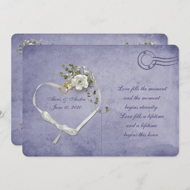 white rose and ribbon heart purple postcard (Front/Back)