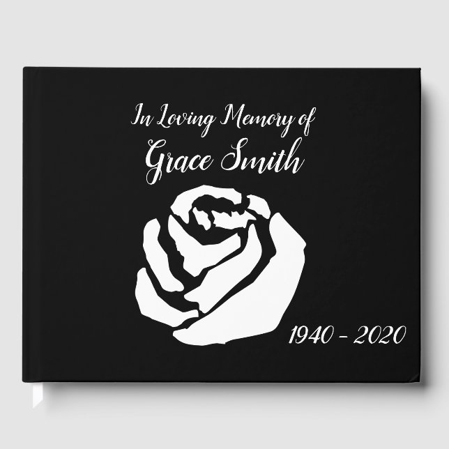 White rose art funeral memory guest book (Front)
