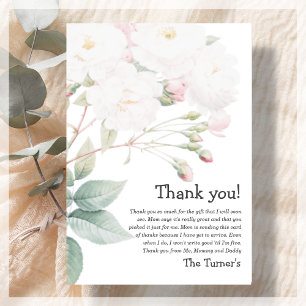 White Rose   Baby Shower Thank You Card