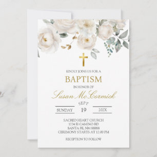 White rose baptism Invitation