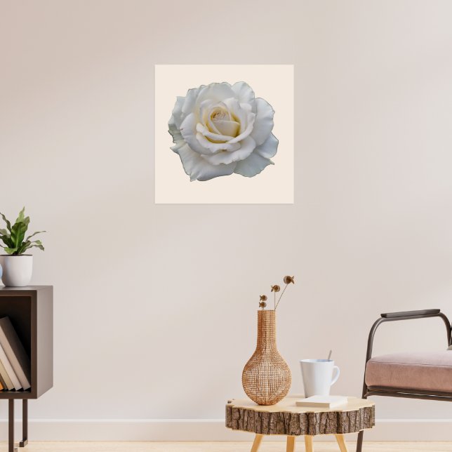 White Rose Beige Floral Poster (Living Room 3)