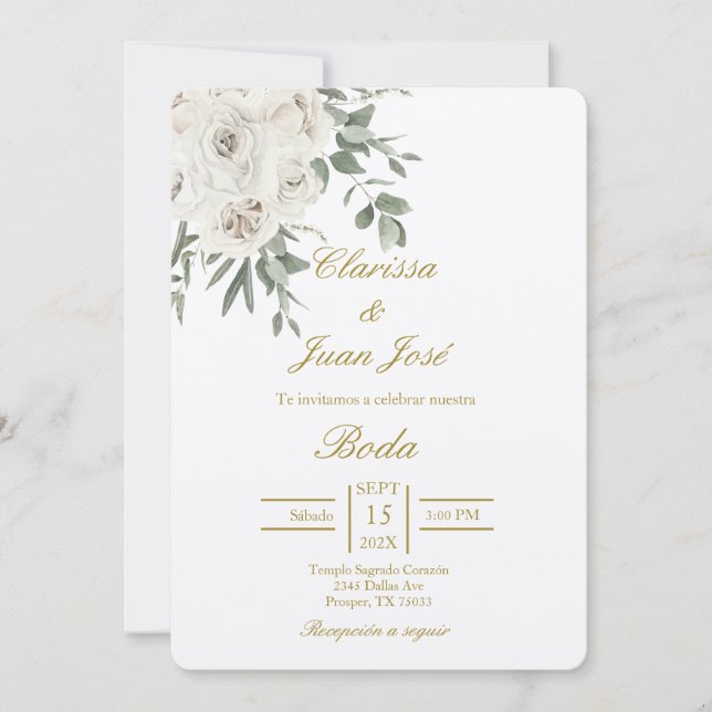 White Rose beige wedding  Invitation (Front)