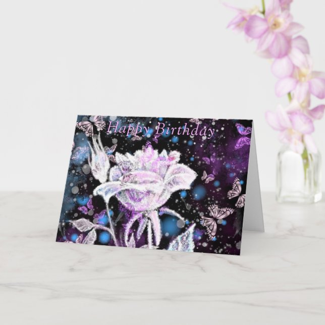 White Rose Birthday Card (Orchid)